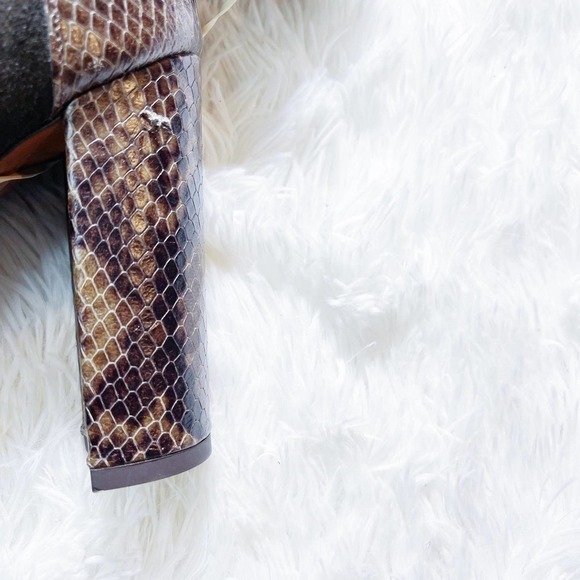 Massimo Dutti Brown Block Heel Shoes Snakeskin Accent SZ40 US9.5 - Picture 2 of 10